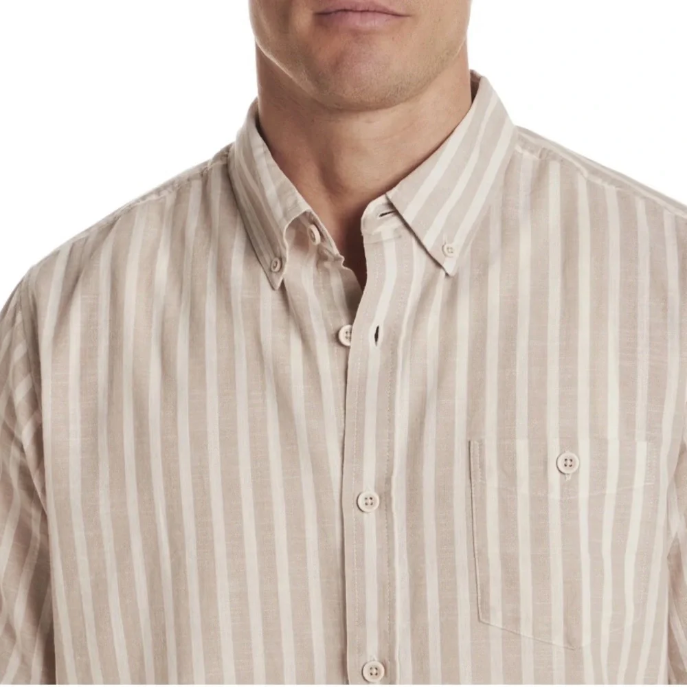 NWT Frontier‎ Threads XL Beige Stripe Short Sleeve Button Down Shirt Mens